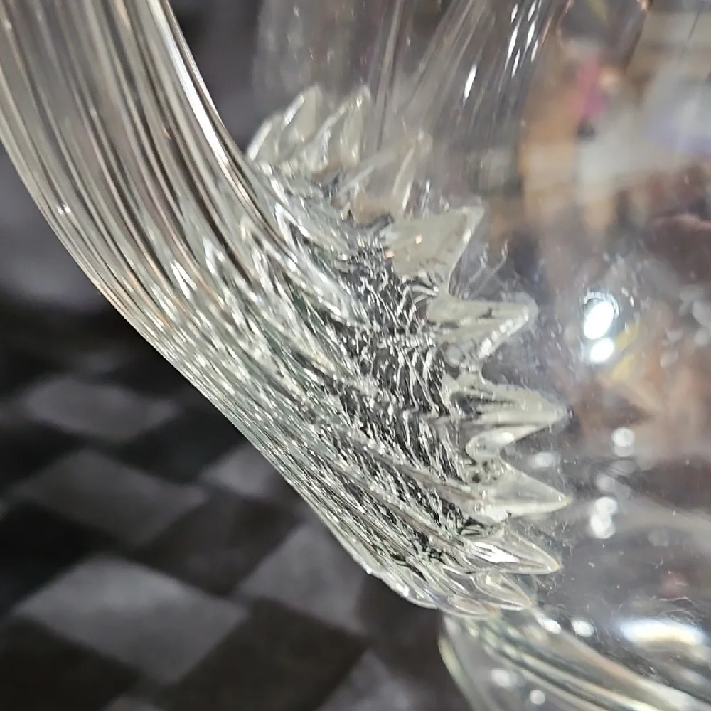 VTG MCM Clear Glass Ball Pitcher & 5 Roly Poly Tumbler Set Silver Stripe Banding